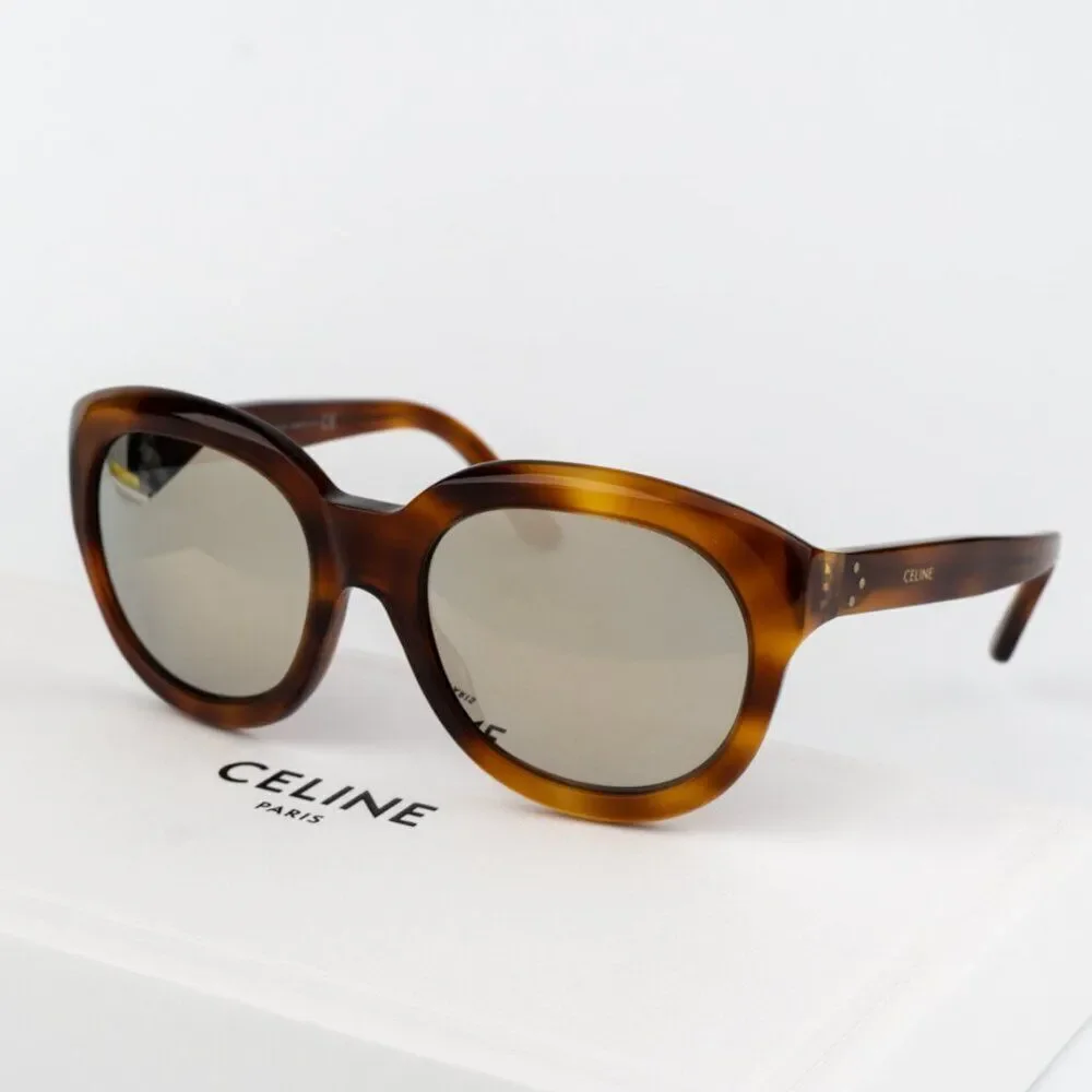 Celine Women Sunglasses Light Havana Smoke Mirror Oval CL40071I 56C BRAND NEW